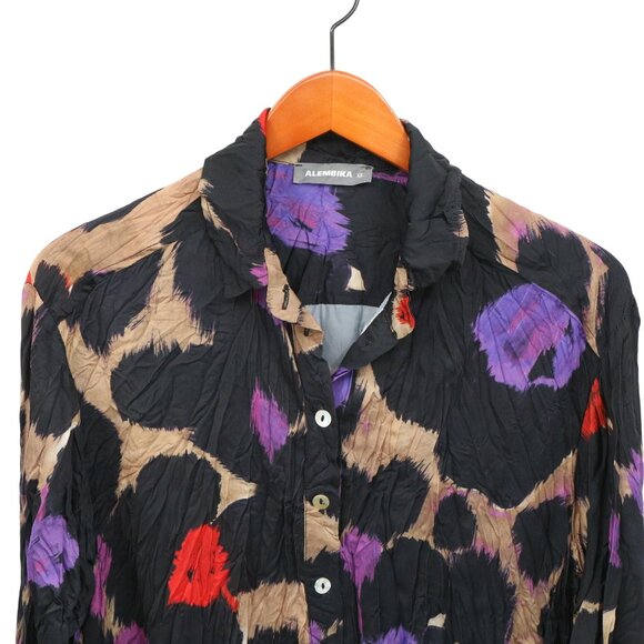Alembika Cosmopolitan Button Down Shirt Top in Violet Crinkle Oversized XS - Picture 6 of 7